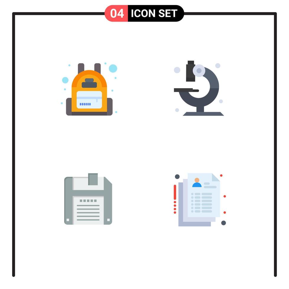 symboles d'icônes universels groupe de 4 icônes plates modernes de sac à dos enregistrer des éléments de conception vectoriels modifiables de santé scientifique de laboratoire vecteur