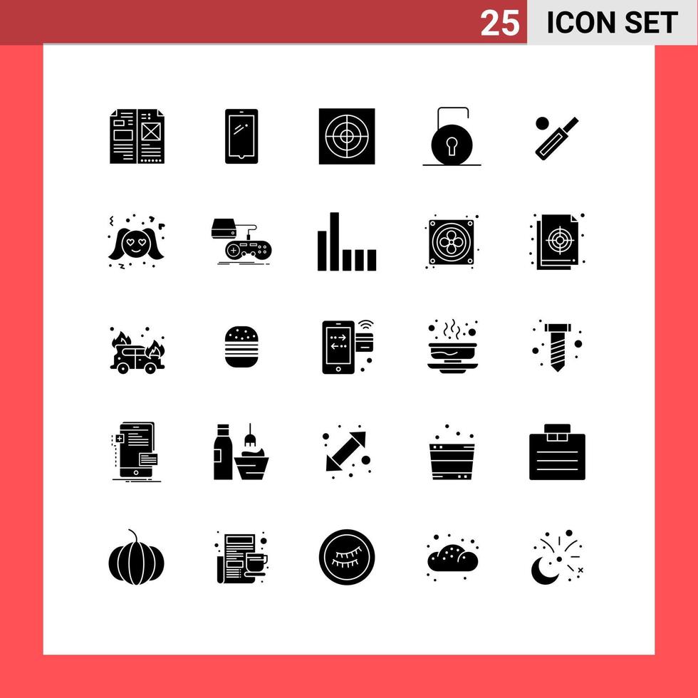 ensemble moderne de 25 glyphes et symboles solides tels que l'australie protège les éléments de conception vectoriels modifiables du ventilateur de verrouillage android vecteur