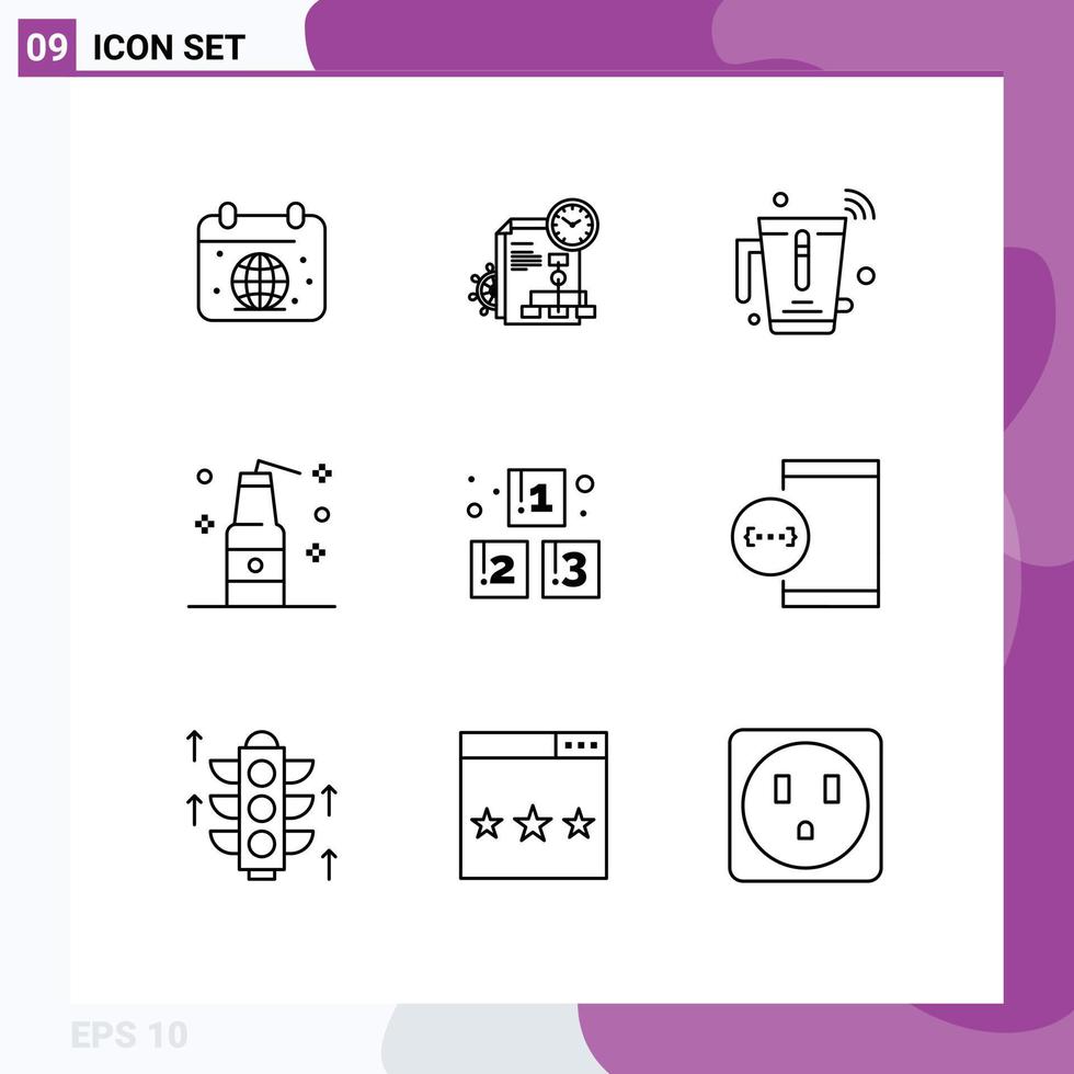 pack d'interface utilisateur de 9 contours de base d'éléments de conception vectoriels éditables de bombe d'affaires de bouteille d'armes wifi vecteur