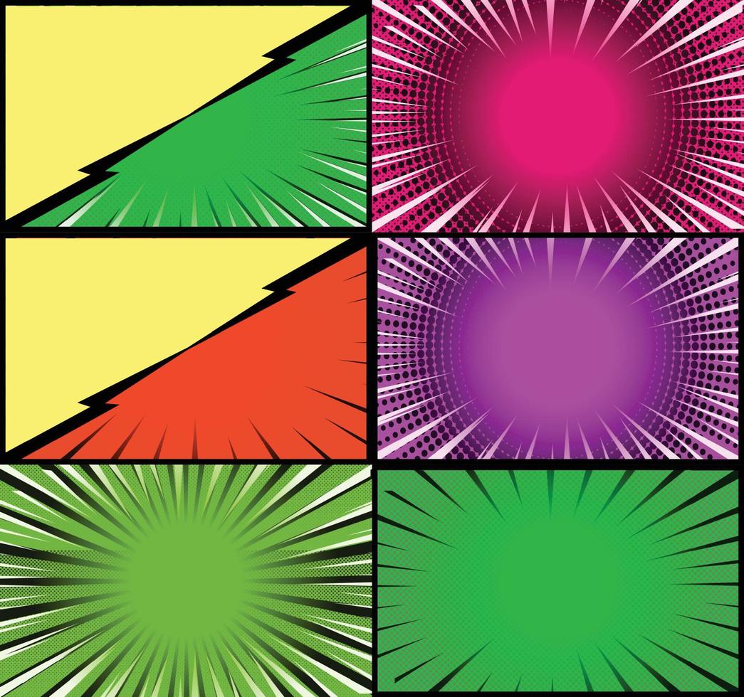 fond de cadres colorés de bande dessinée avec des rayons de demi-teintes effets radiaux et pointillés style pop art vecteur