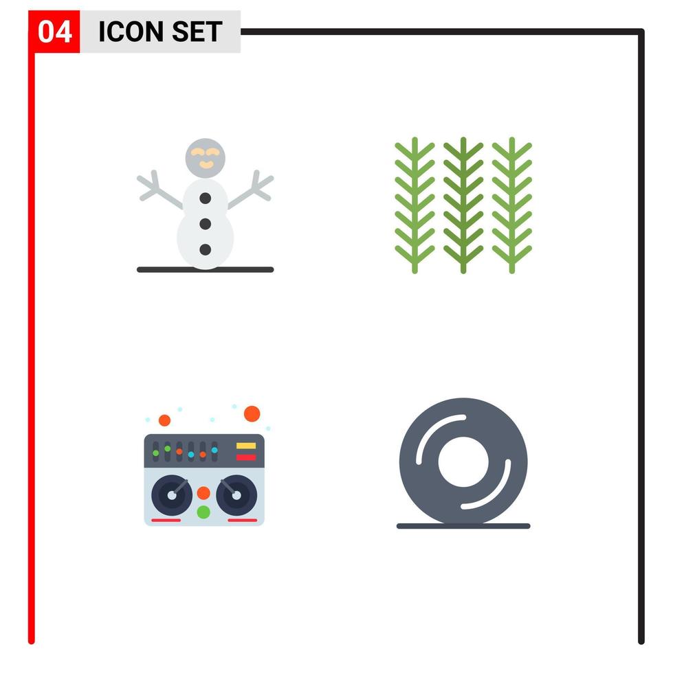 ensemble moderne de 4 icônes plates pictogramme de bonhomme de neige cd alimentaire disque midi éléments de conception vectoriels modifiables vecteur