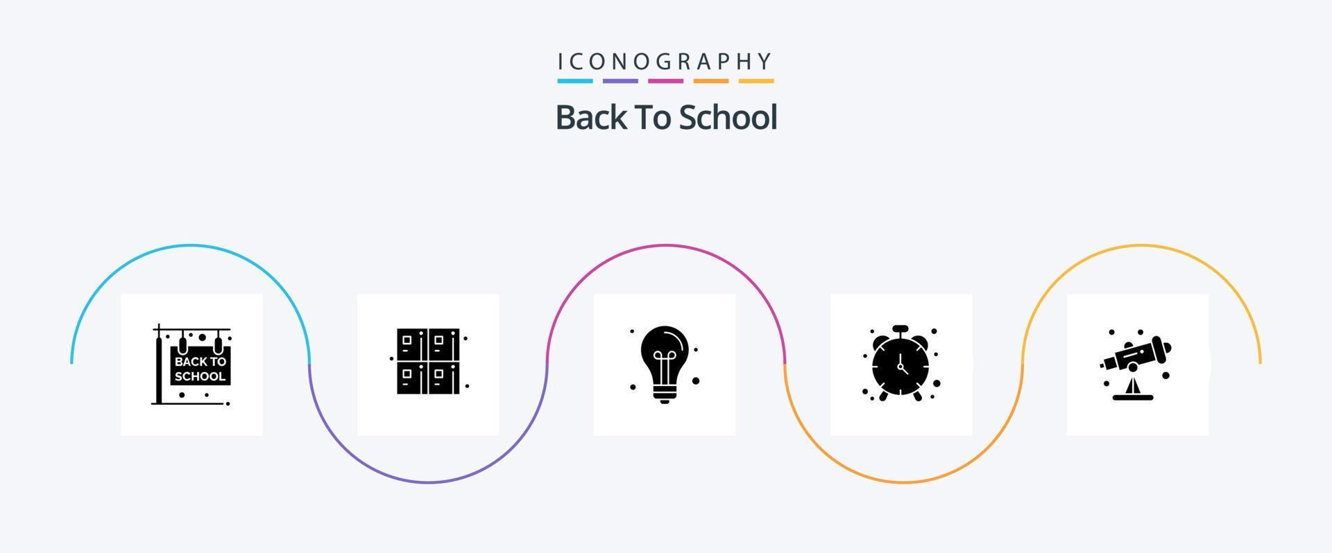 retour au pack d'icônes glyphe 5 de l'école, y compris l'astronomie. chronométreur. retour à l'école. l'horloge. lumière vecteur