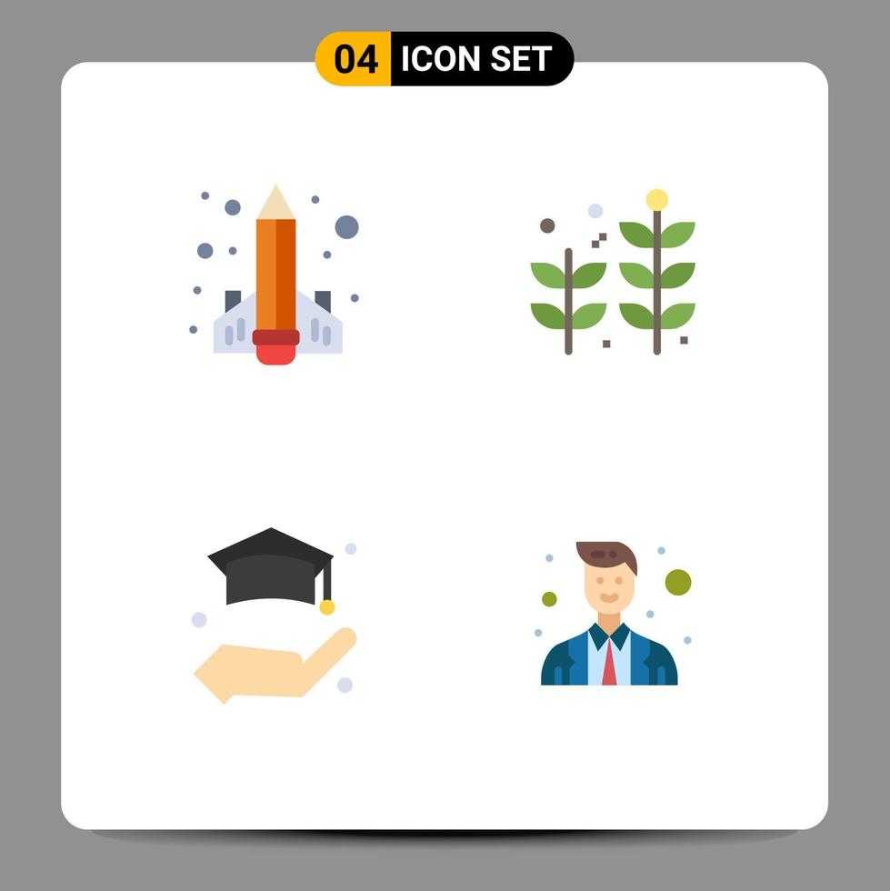 pictogramme ensemble de 4 icônes plates simples d'assurance livre apprentissage feuille officier éléments de conception vectoriels modifiables vecteur