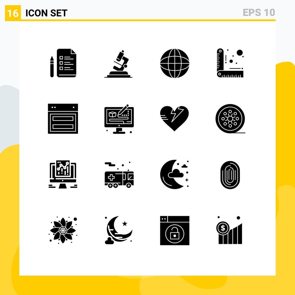16 concept de glyphe solide pour sites Web mobile et applications conception de site conception de règle mondiale éléments de conception vectoriels modifiables vecteur