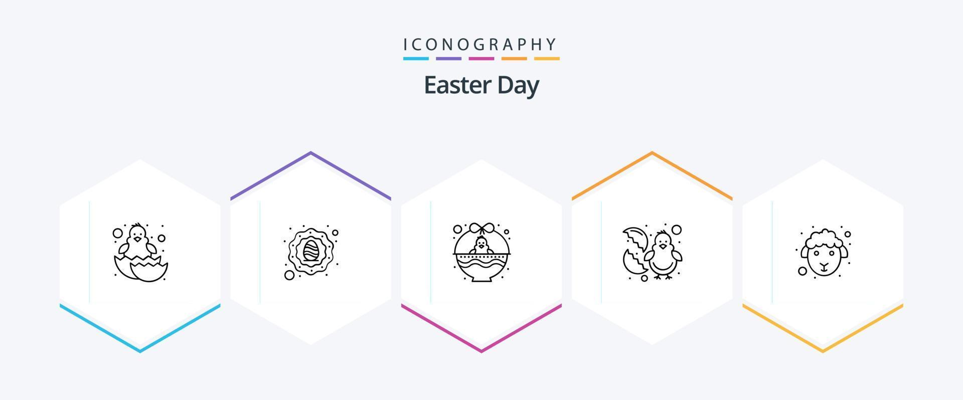 pack d'icônes de 25 lignes de pâques, y compris le visage. Pâques. corbeille. poulet. Poussin vecteur