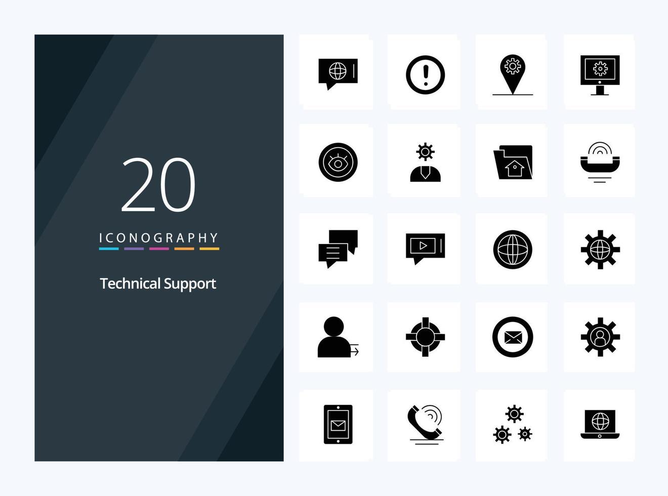 20 icône de glyphe solide de support technique pour la présentation vecteur
