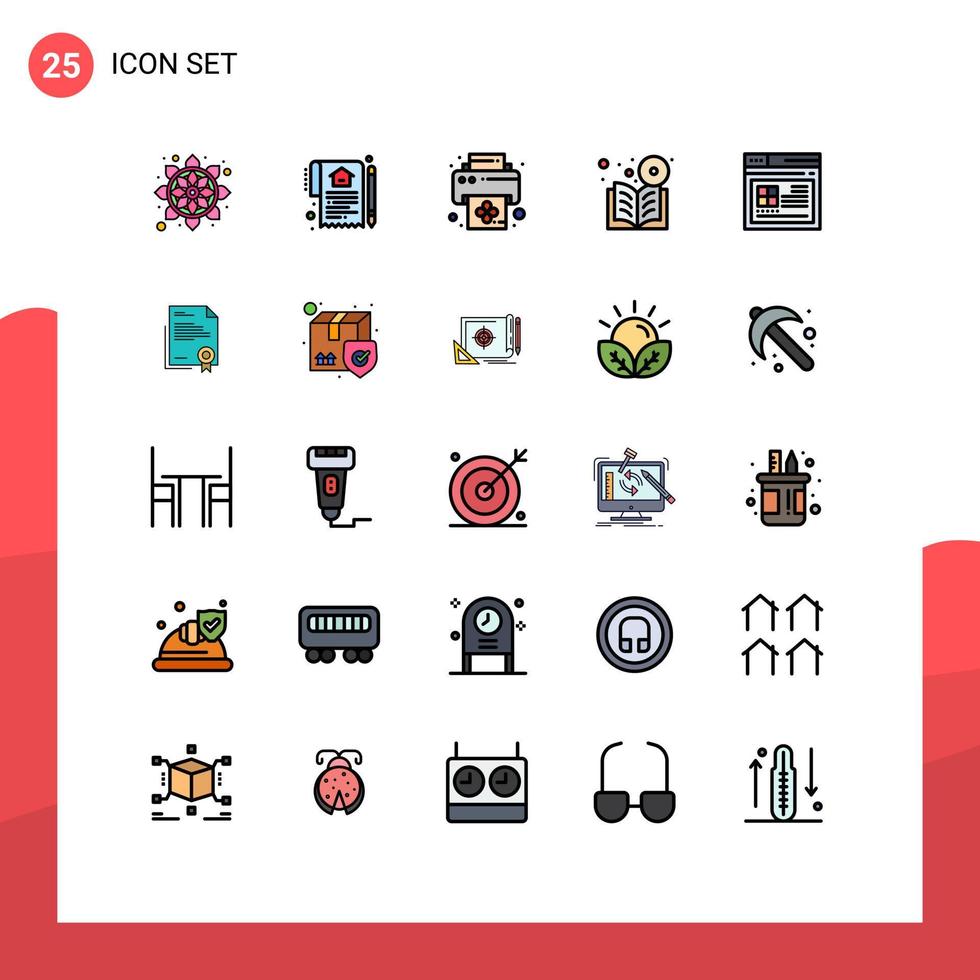 25 interface utilisateur ligne remplie pack de couleurs plates de signes et symboles modernes de contrat en ligne internet livre d'apprentissage éléments de conception vectoriels modifiables vecteur