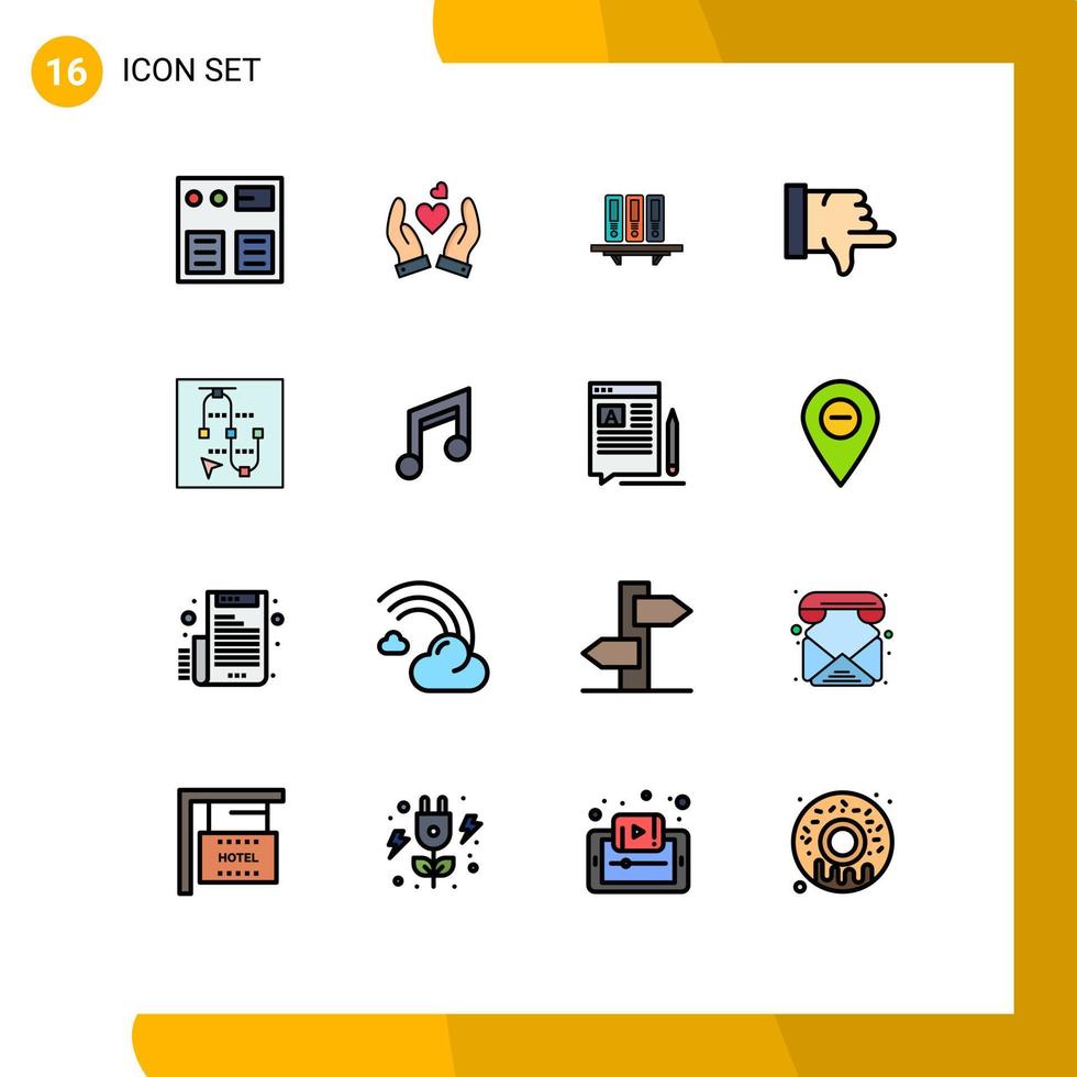 16 interface utilisateur pack de lignes remplies de couleurs plates de signes et symboles modernes de vote n'aiment pas les fichiers de stockage documents éléments de conception vectoriels créatifs modifiables vecteur