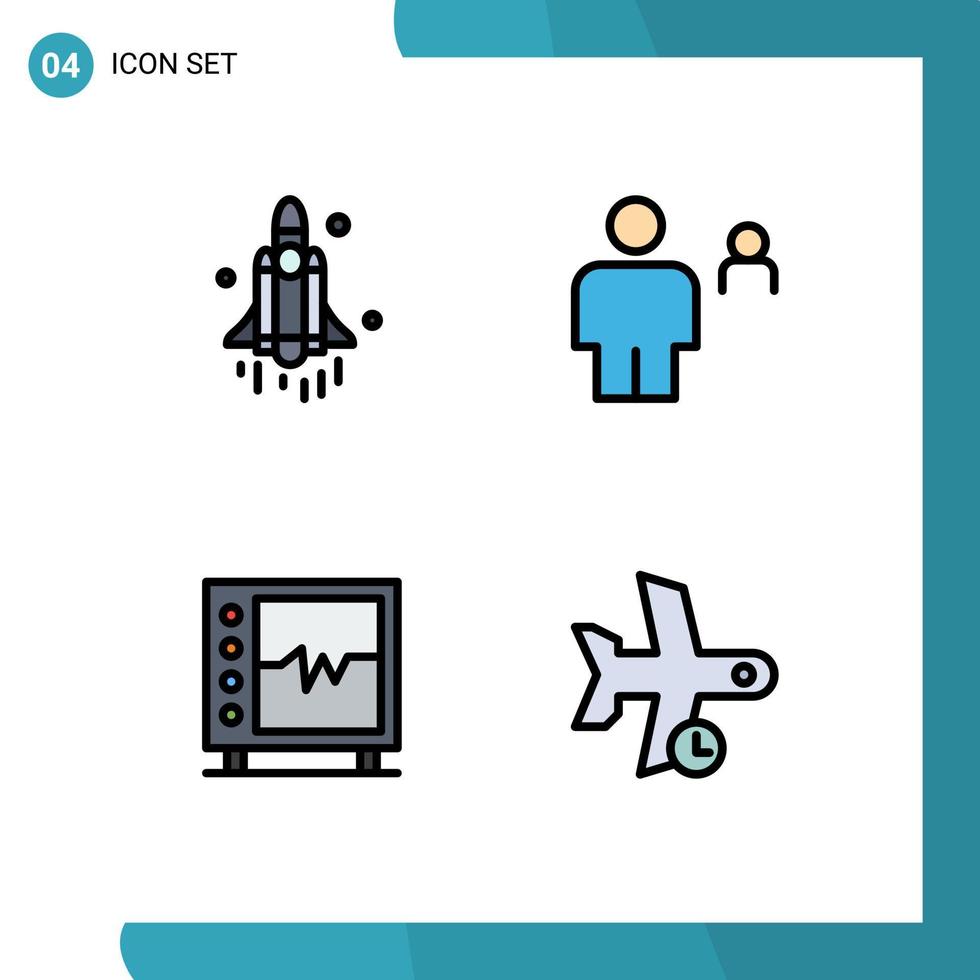 groupe de 4 signes et symboles de couleurs plates remplies pour le lancement de la technologie de battement coeur humain éléments de conception vectoriels modifiables vecteur