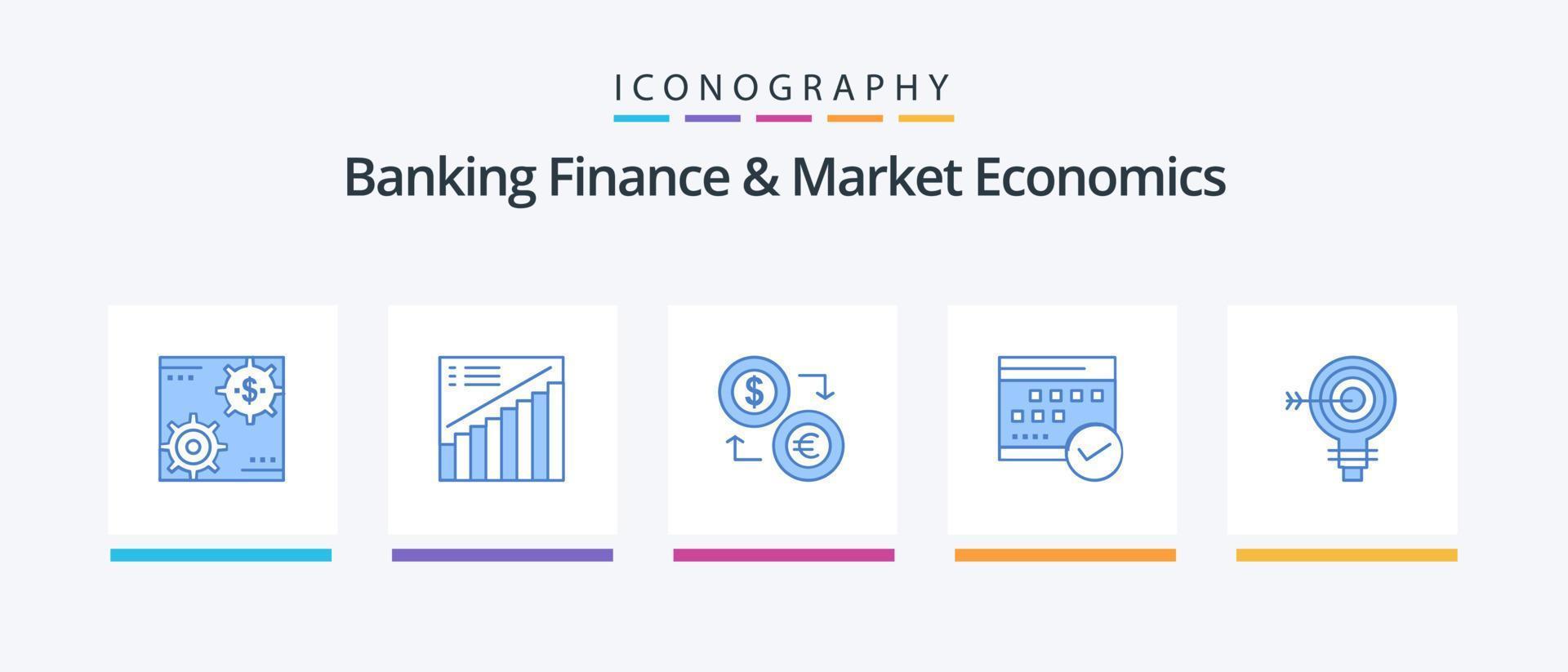 banque finance et économie de marché pack d'icônes bleues 5, y compris la finance. dollar. graphique. devise. échanger. conception d'icônes créatives vecteur