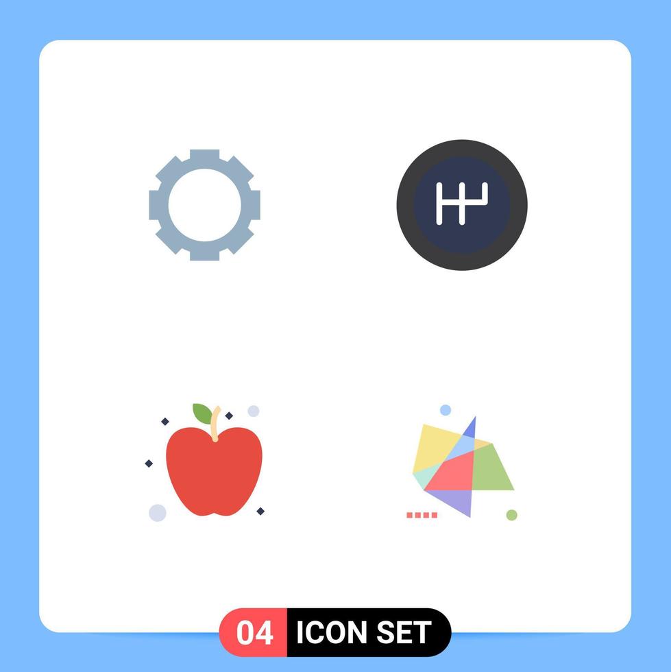 ensemble moderne de 4 icônes plates pictogramme d'effets d'engrenage changement de vitesse fruits mouvement éléments de conception vectoriels modifiables vecteur