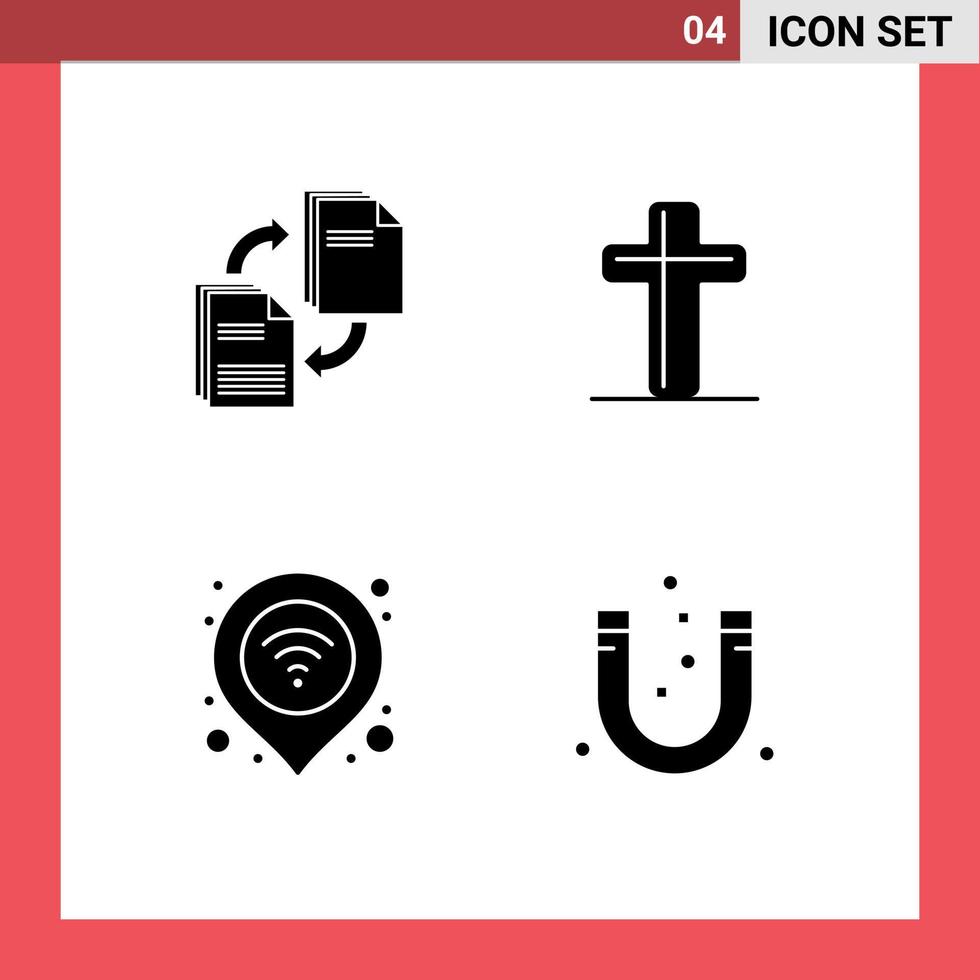 ensemble de 4 glyphes solides vectoriels sur la grille pour le partage d'éléments de conception vectorielle modifiables de document internet broche chrétienne vecteur