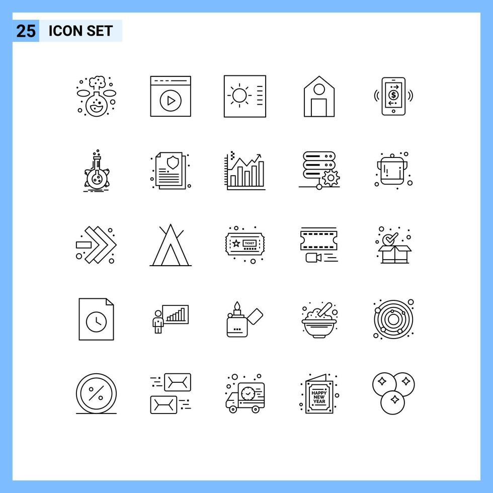 ligne d'interface mobile ensemble de 25 pictogrammes d'internet des objets connexions science de contrôle apprendre des éléments de conception vectoriels modifiables vecteur