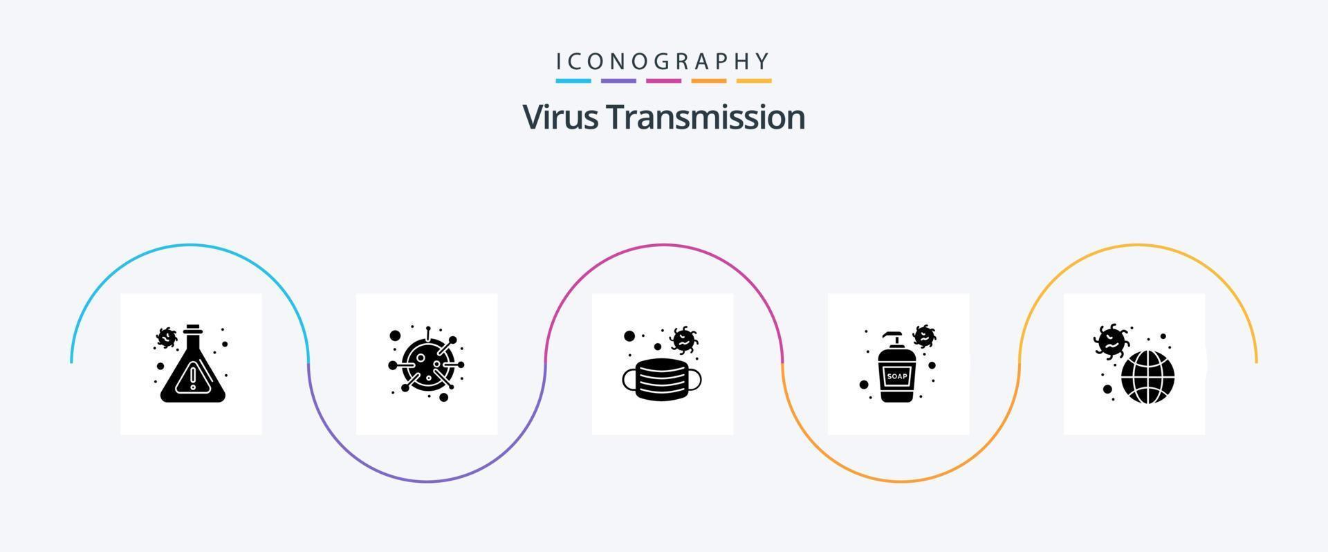 pack d'icônes de glyphe de transmission de virus 5, y compris l'incident. lavage des mains. Visage. savon. bouteille vecteur
