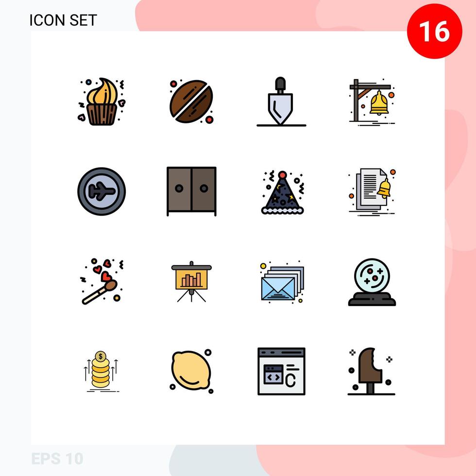 groupe de 16 signes et symboles de lignes remplies de couleurs plates pour l'alarme de notification d'équipement de train de vacances éléments de conception vectoriels créatifs modifiables vecteur