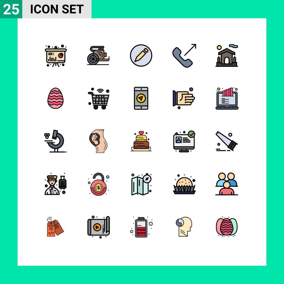 ensemble moderne de 25 pictogrammes de couleurs plates en ligne remplie d'éléments de conception vectoriels modifiables d'appel mobile de téléphone de maison grèce vecteur