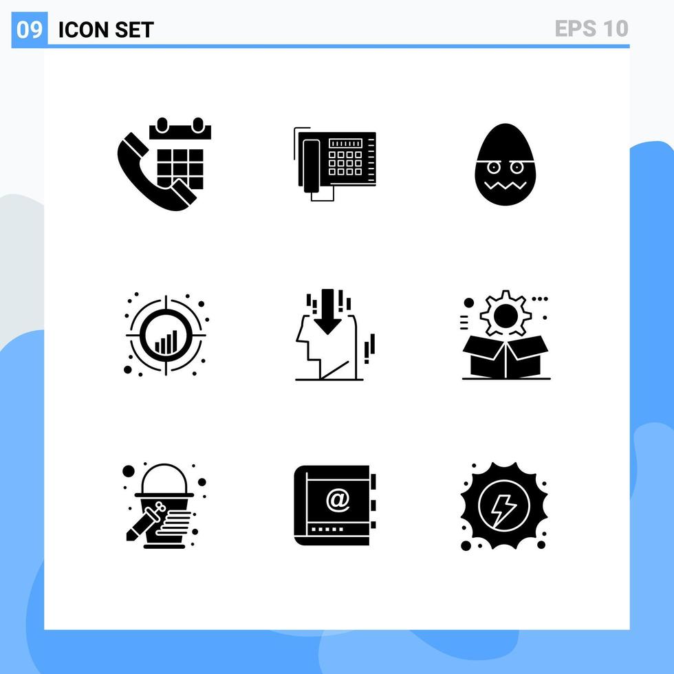 symboles d'icônes universels groupe de 9 glyphes solides modernes de tracé de tendance appel crosshair oeuf éléments de conception vectoriels modifiables vecteur