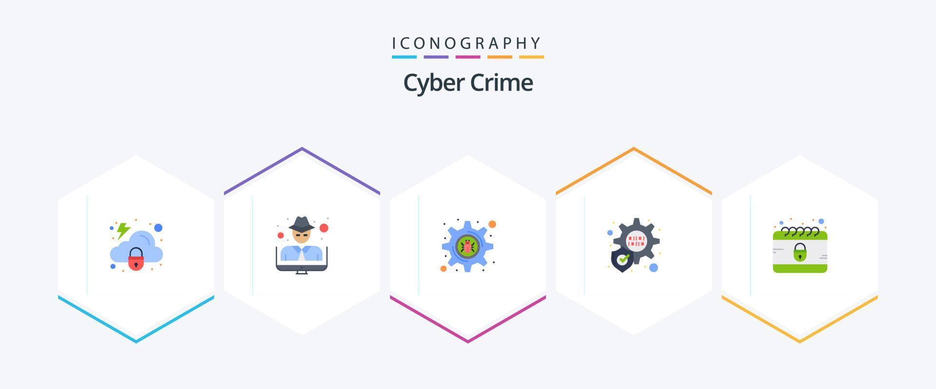 pack d'icônes plates cyber crime 25, y compris internet. la criminalité. cybercriminalité. calendrier. protection vecteur