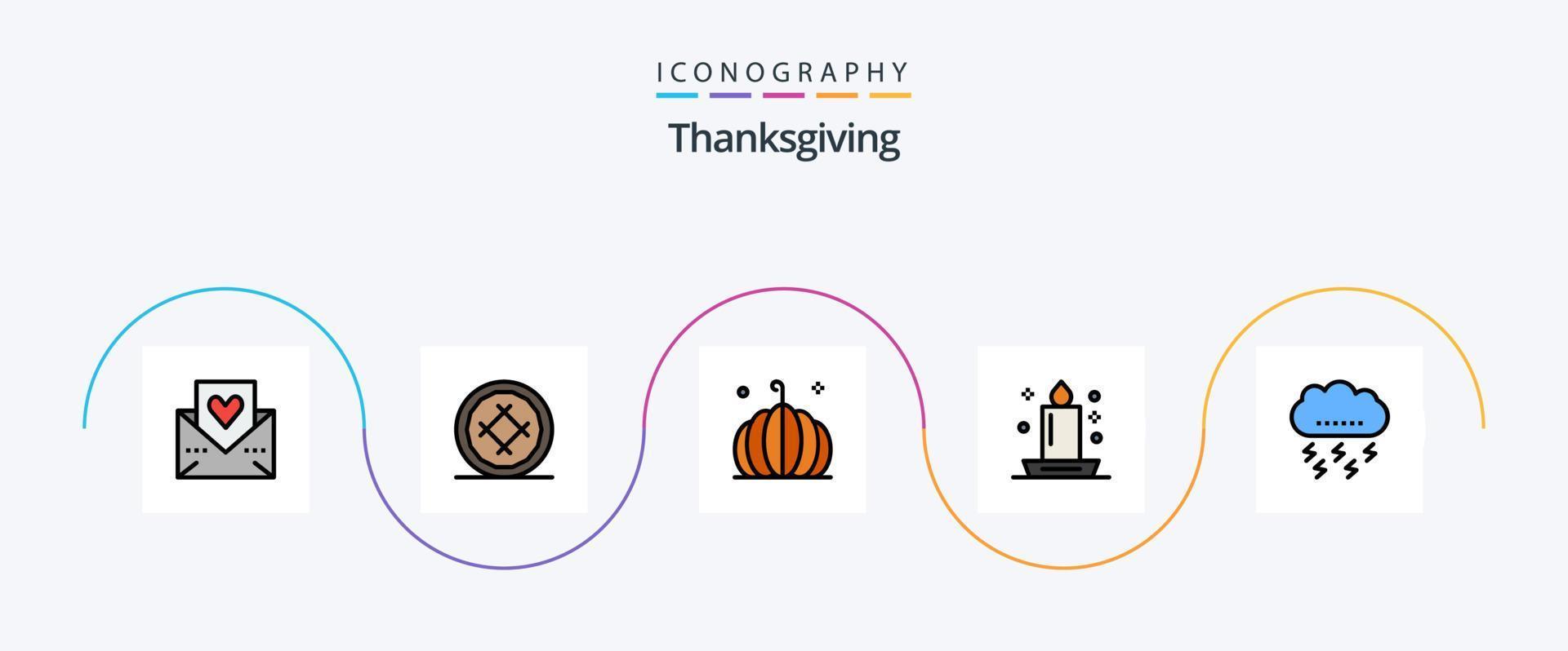 merci de donner un pack d'icônes plat rempli de 5 lignes, y compris la lumière. chandelle. nourriture. bougie. action de grâces vecteur