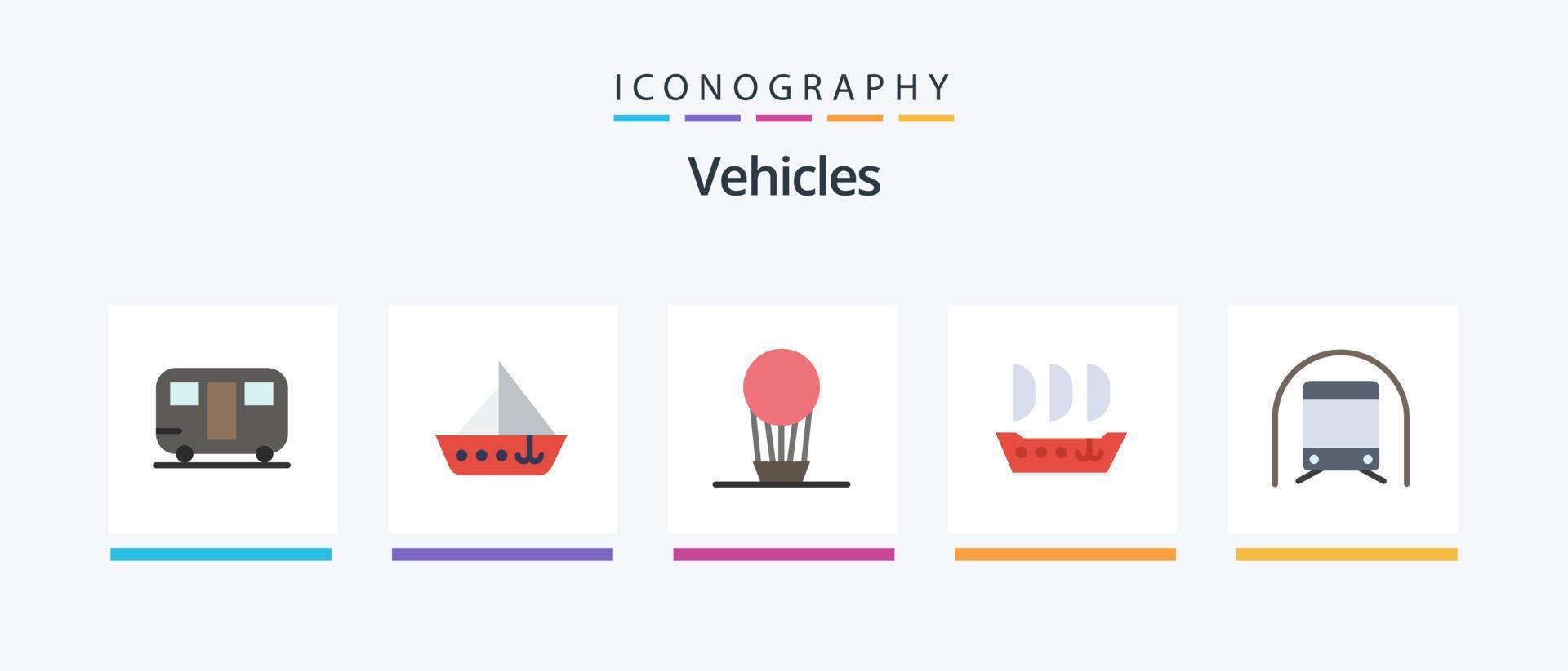 pack d'icônes plat 5 véhicules, y compris le transport. métro. yacht. bateau. argosie. conception d'icônes créatives vecteur