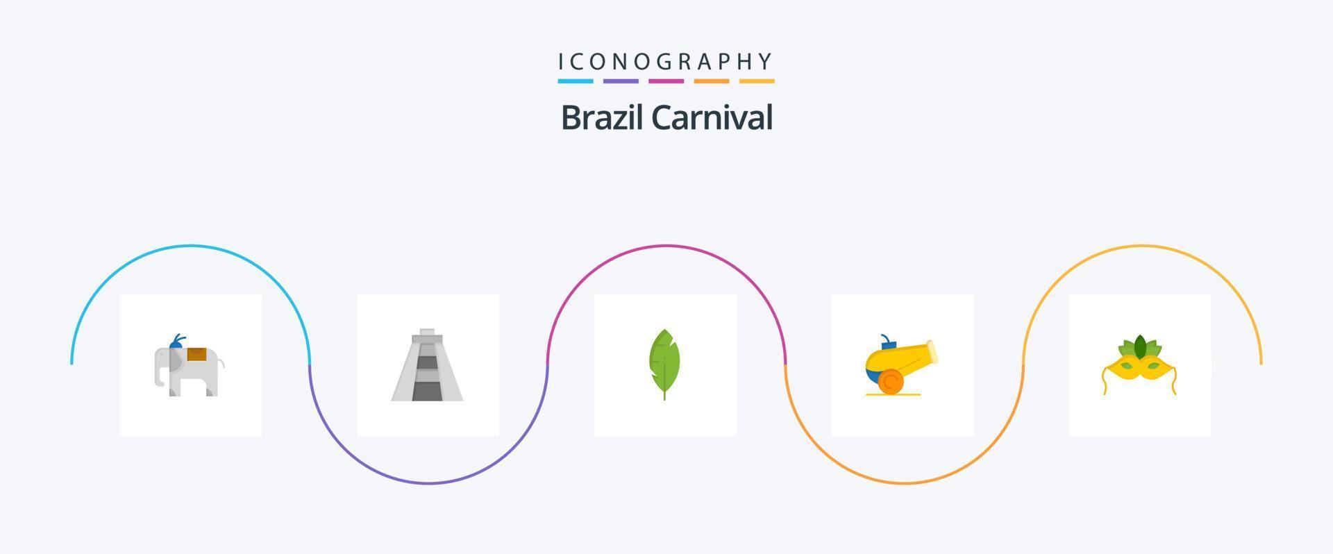 pack d'icônes plat 5 du carnaval du brésil, y compris le brésilien. écrivez. monument. encrer. fête vecteur