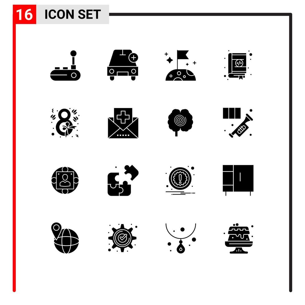 16 icônes créatives signes et symboles modernes de huit véhicules de conception contacts livre éléments de conception vectoriels modifiables vecteur