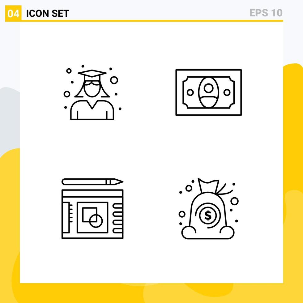 groupe de 4 couleurs plates remplies de signes et de symboles pour la mise en page de l'éducation succès des finances de l'école éléments de conception vectoriels modifiables vecteur