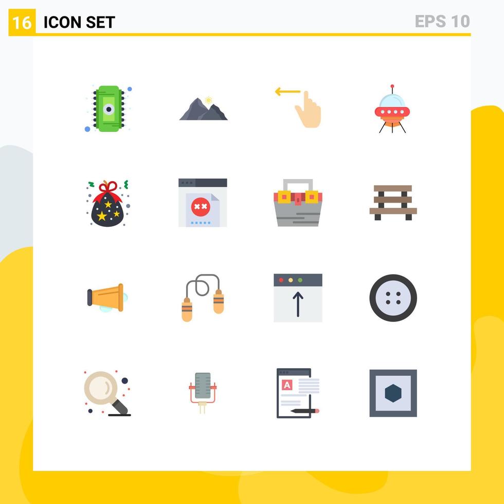 interface mobile jeu de couleurs plates de 16 pictogrammes de l'espace de scène de vaisseau extraterrestre gauche pack modifiable d'éléments de conception de vecteur créatif