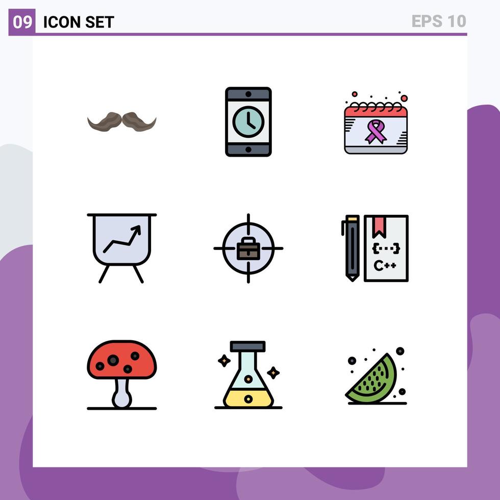 interface mobile filledline couleur plate ensemble de 9 pictogrammes d'éléments de conception vectoriels modifiables de la journée mondiale du téléphone cible vecteur