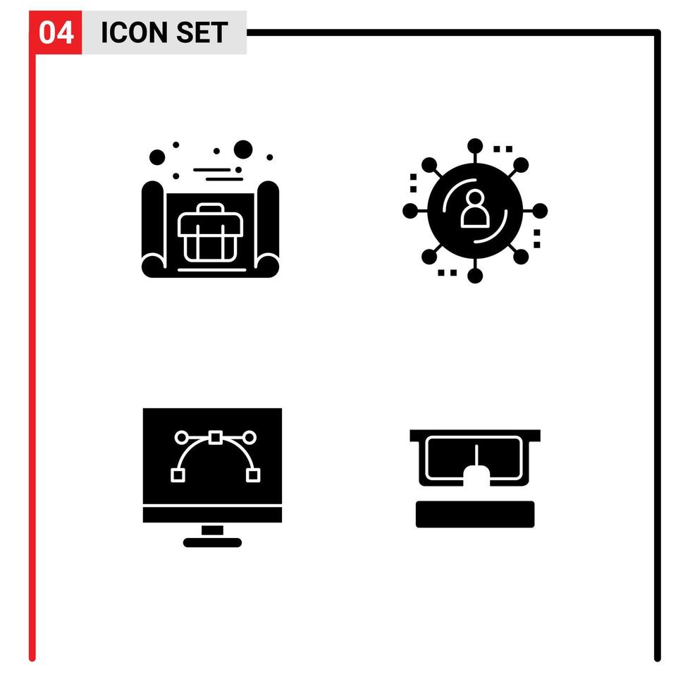 interface mobile glyphe solide ensemble de 4 pictogrammes de plan de développement commercial réseau marketing outil stylo éléments de conception vectoriels modifiables vecteur