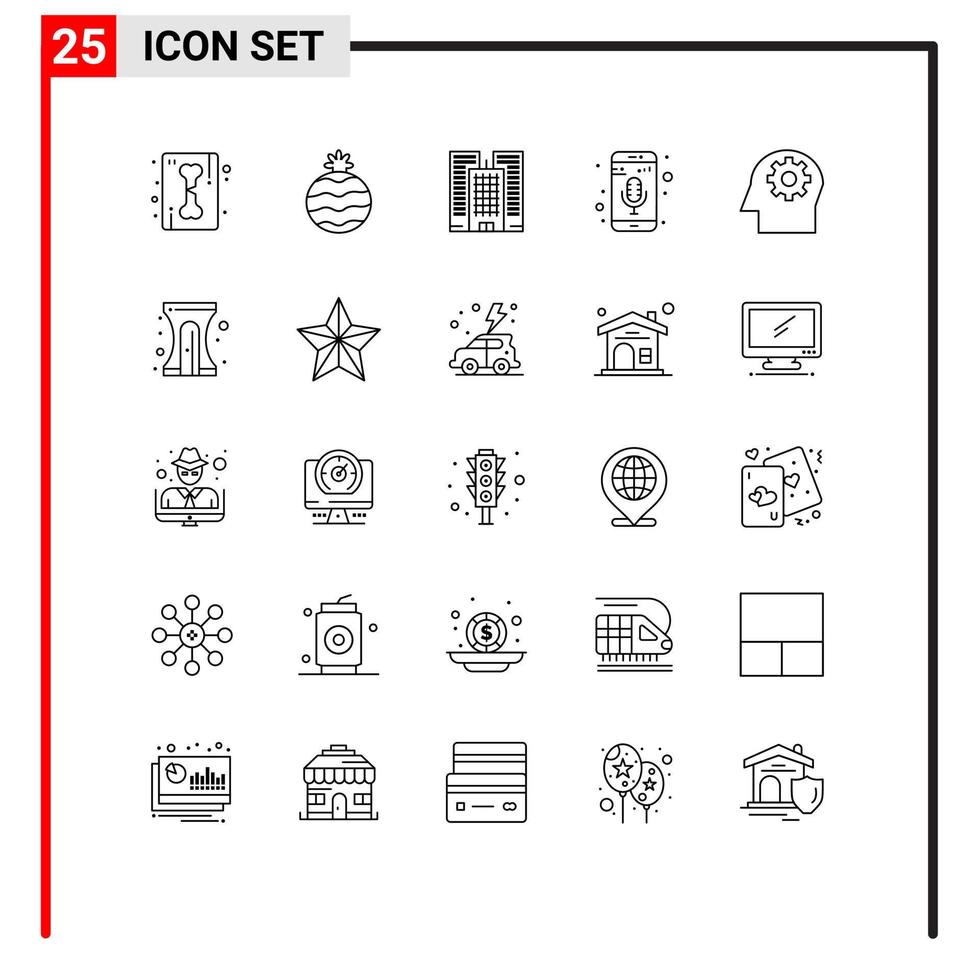 ensemble moderne de 25 lignes de pictogrammes d'éléments de conception vectoriels modifiables d'enregistreur de téléphone mental de bureau d'esprit d'éducation vecteur