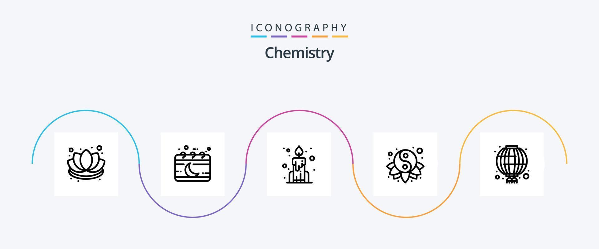 pack d'icônes de la ligne de chimie 5, y compris le chinois. yin. lune. yang. chinois vecteur