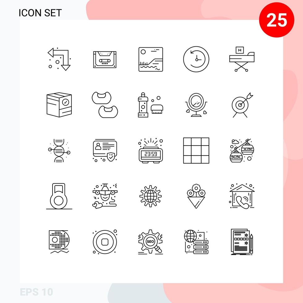 groupe de 25 lignes de signes et de symboles pour les éléments de conception vectoriels modifiables de sauvegarde de la plate-forme de lit de remise en forme vecteur