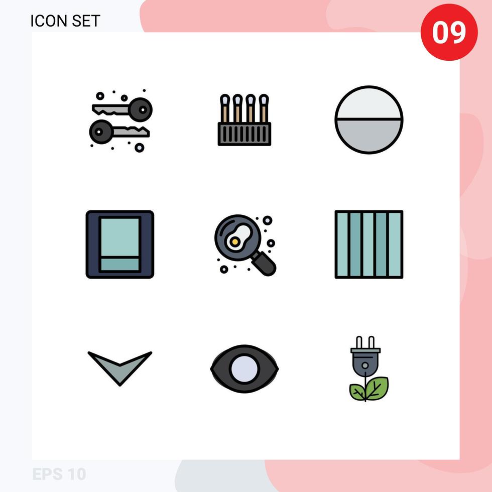 9 interface utilisateur filledline pack de couleurs plates de signes et symboles modernes de mise en page oeuf tablette pan cuisson éléments de conception vectoriels modifiables vecteur