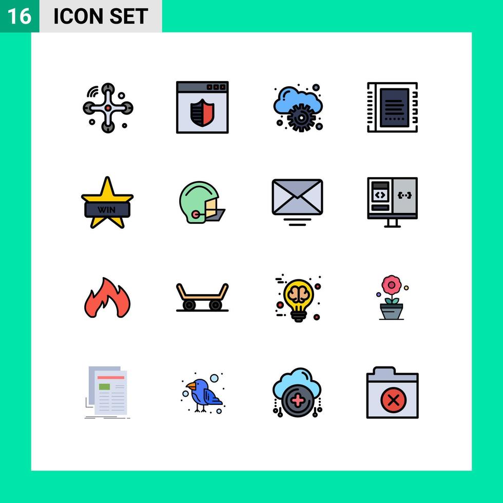 16 lignes universelles remplies de couleurs plates définies pour les applications Web et mobiles liste de badges contacts cloud livre éléments de conception vectoriels créatifs modifiables vecteur