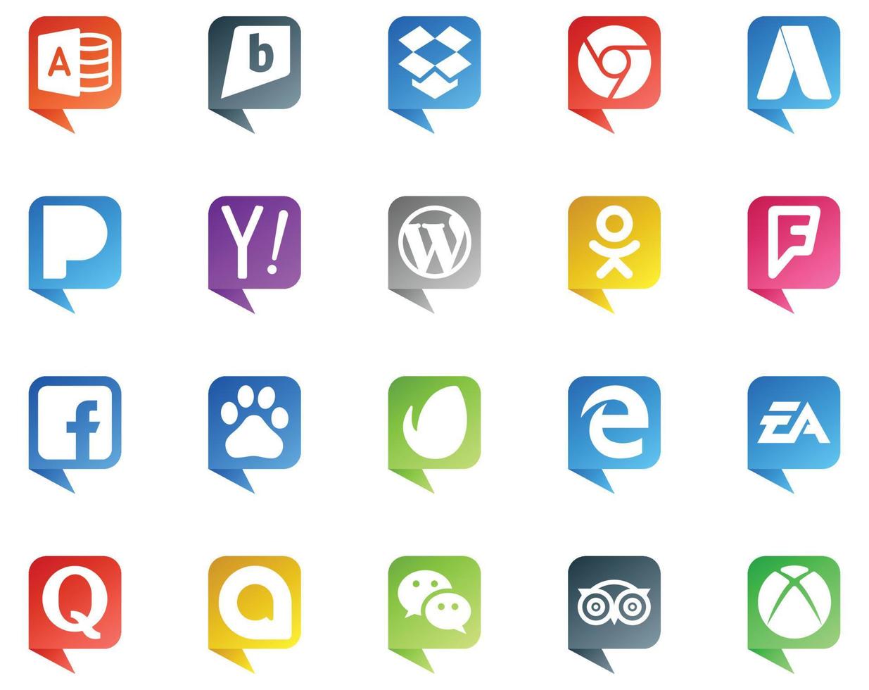 20 logo de style bulle de médias sociaux comme ea edge wordpress envato facebook vecteur