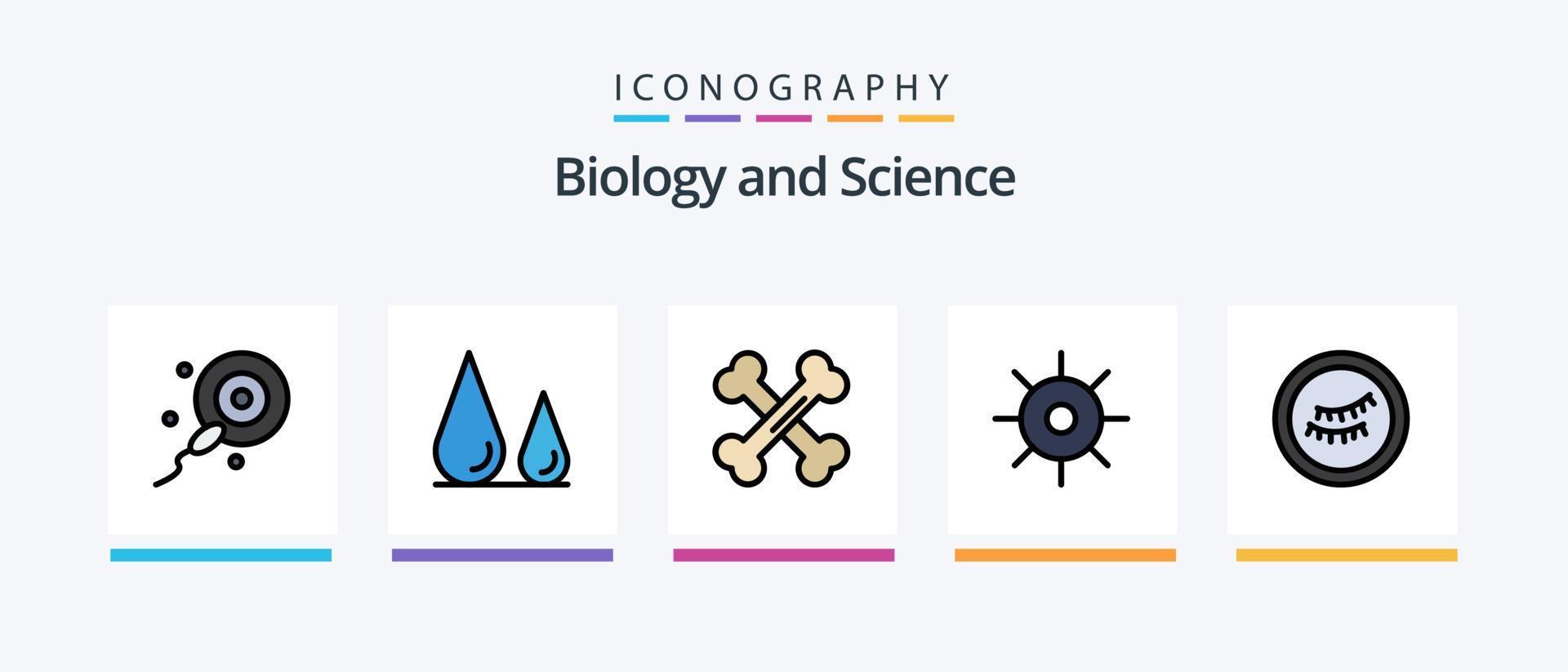 ligne de biologie remplie de 5 packs d'icônes comprenant. la biologie. sommeil. gouttes. conception d'icônes créatives vecteur