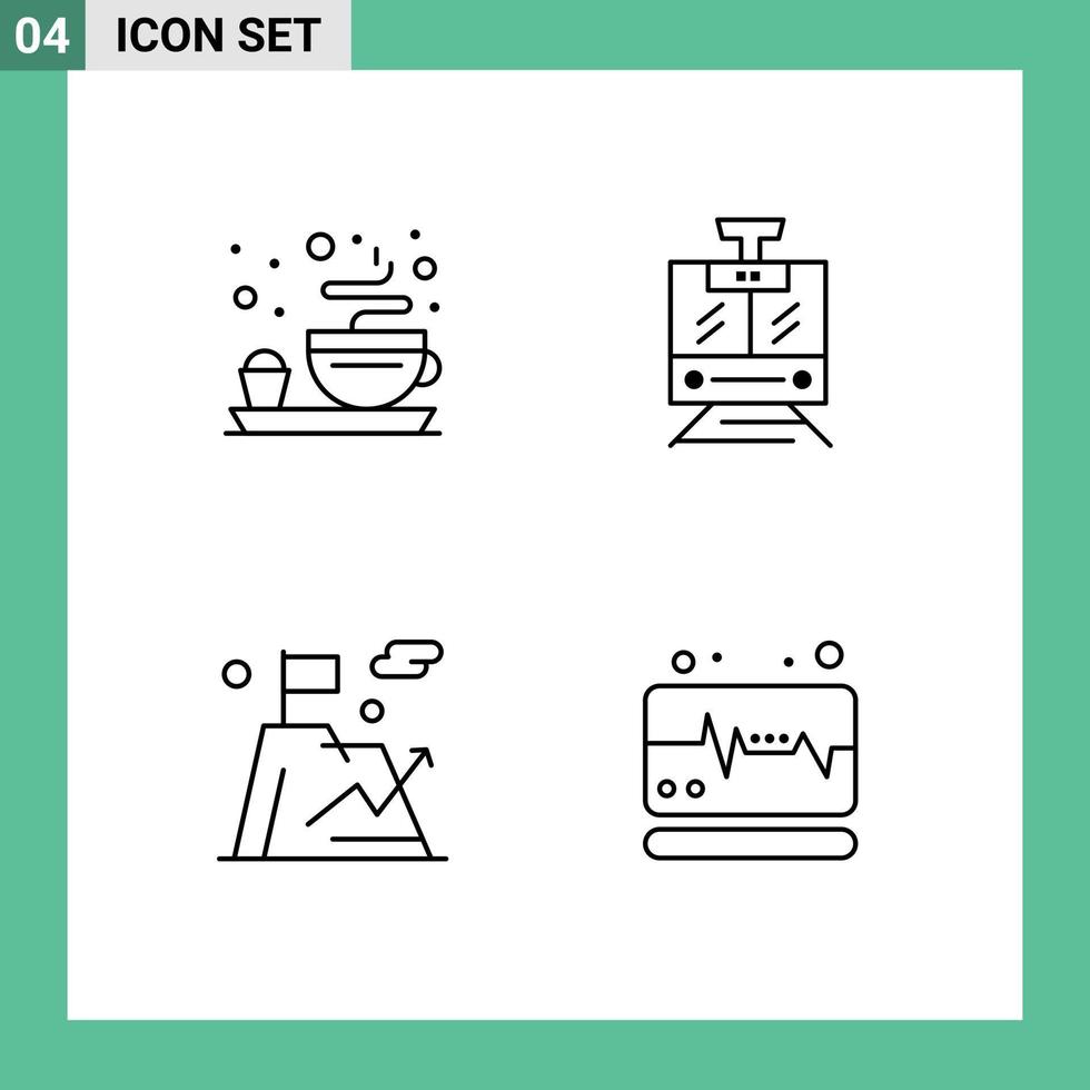 concept de 4 lignes pour sites Web mobiles et applications petit déjeuner objectif train véhicule médical éléments de conception vectoriels modifiables vecteur