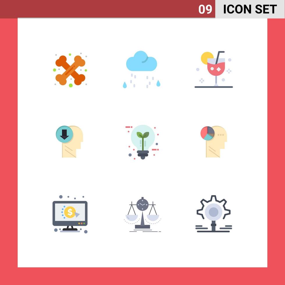 9 interface utilisateur pack de couleurs plates de signes et symboles modernes de la connaissance tête pluie flèche verre éléments de conception vectoriels modifiables vecteur