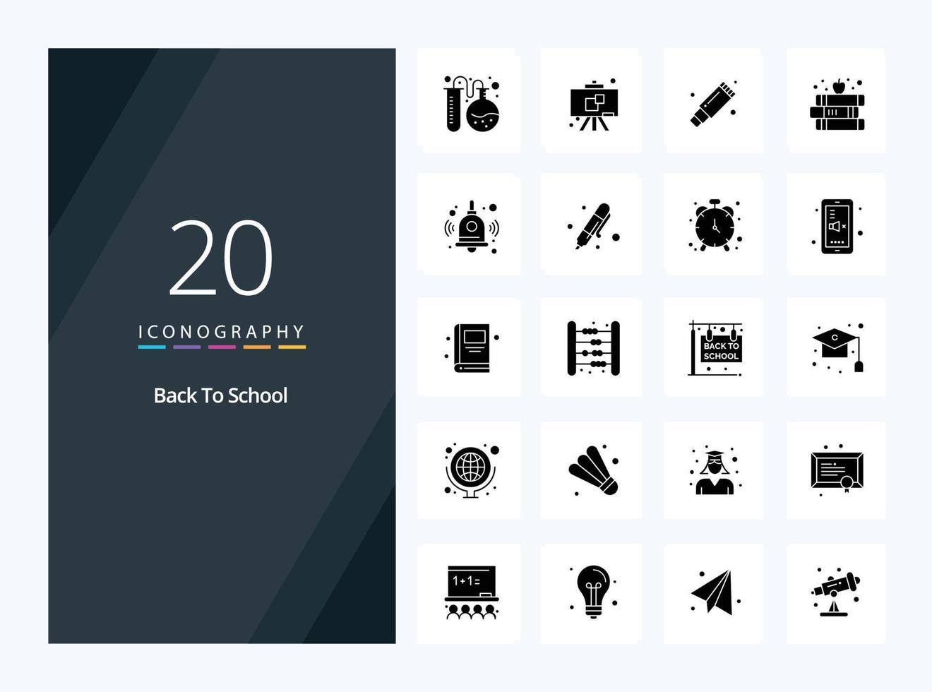 20 icône de glyphe solide de retour à l'école pour la présentation vecteur