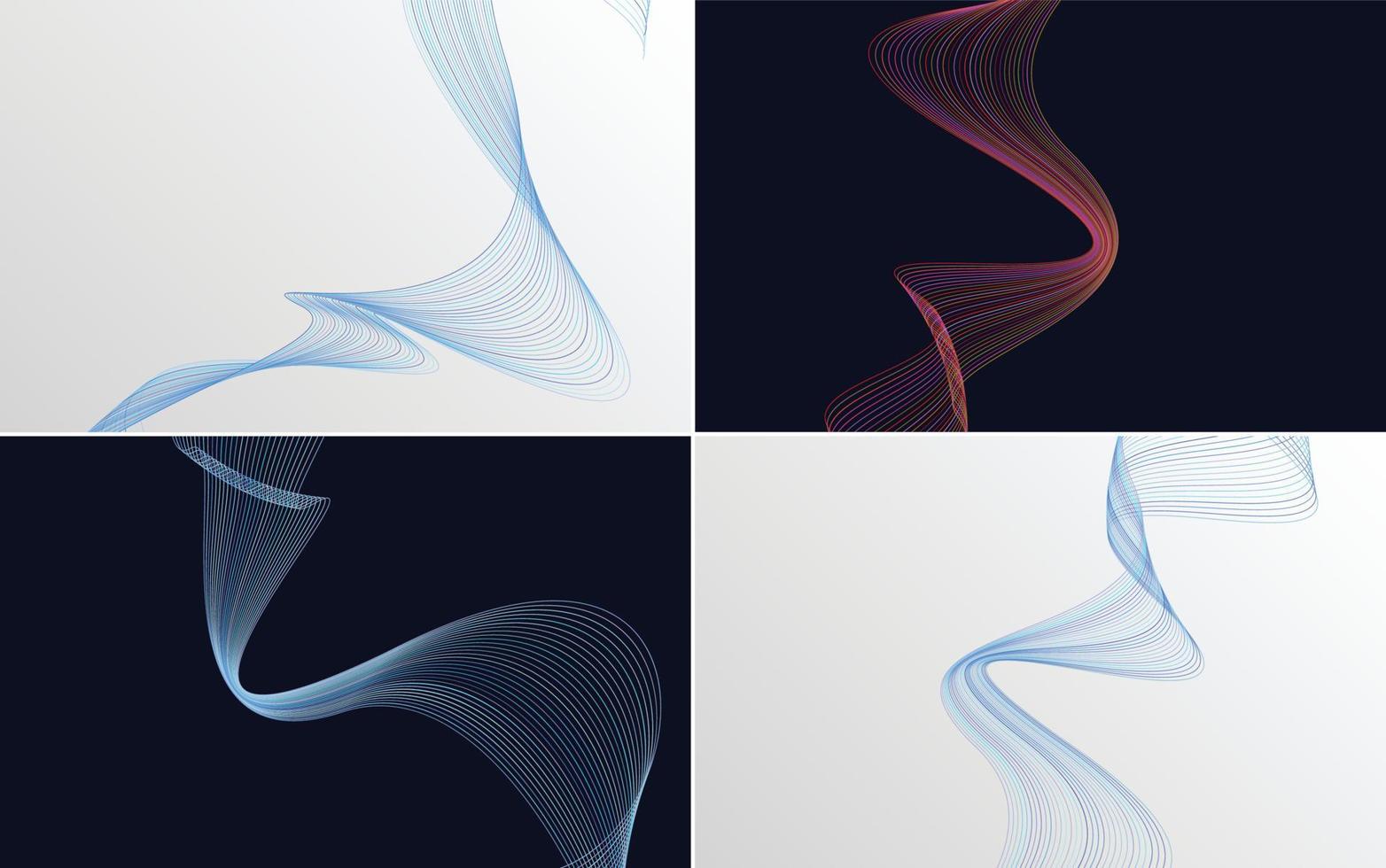 ensemble de 4 lignes abstraites de fond de motif de vague géométrique vecteur