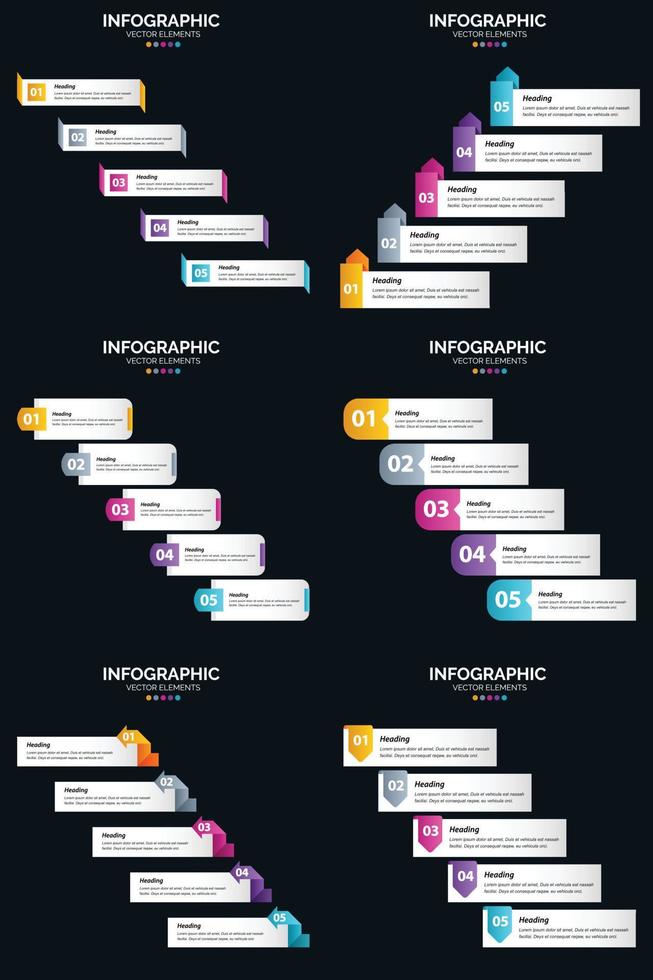 vecteur 6 infographie pack présentation modèle de diapositive 5 étapes cycle diagrammes et chronologies