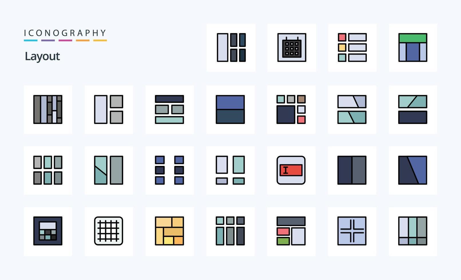 Pack d'icônes de style rempli de 25 lignes de mise en page vecteur
