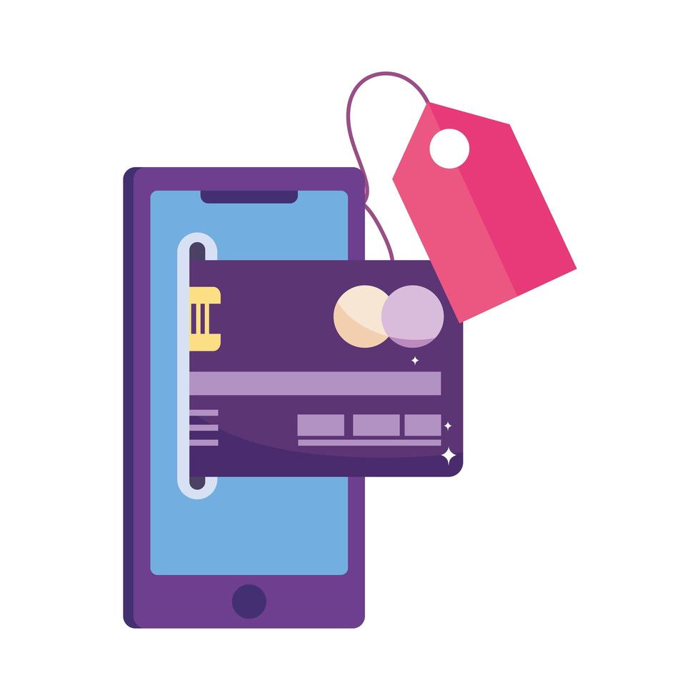 paiement en ligne, prix de l'étiquette de crédit de la carte bancaire pour smartphone, achats sur le marché du commerce électronique, application mobile vecteur