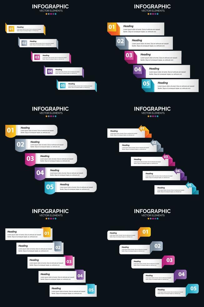 vecteur 6 infographie pack présentation modèle de diapositive 5 étapes cycle diagrammes et chronologies