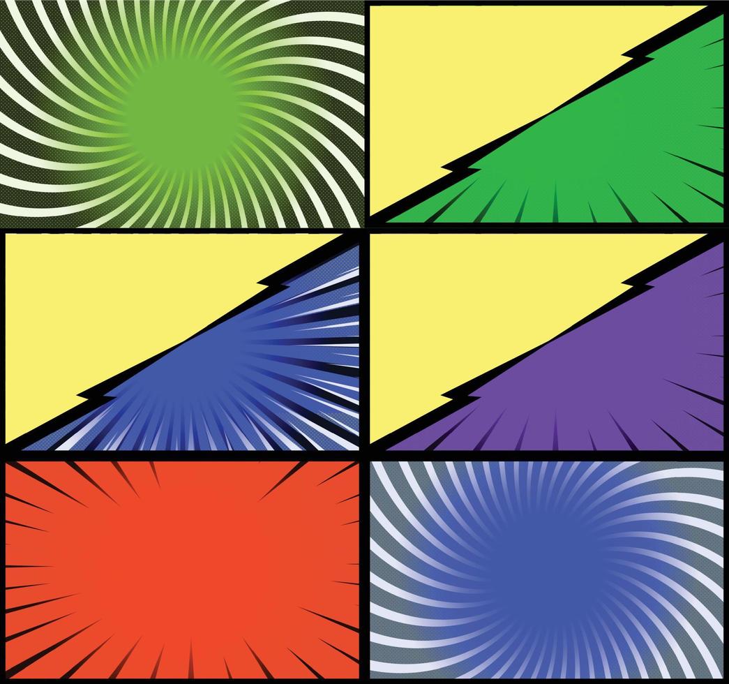 fond de cadres colorés de bande dessinée avec des rayons de demi-teintes effets radiaux et pointillés style pop art vecteur