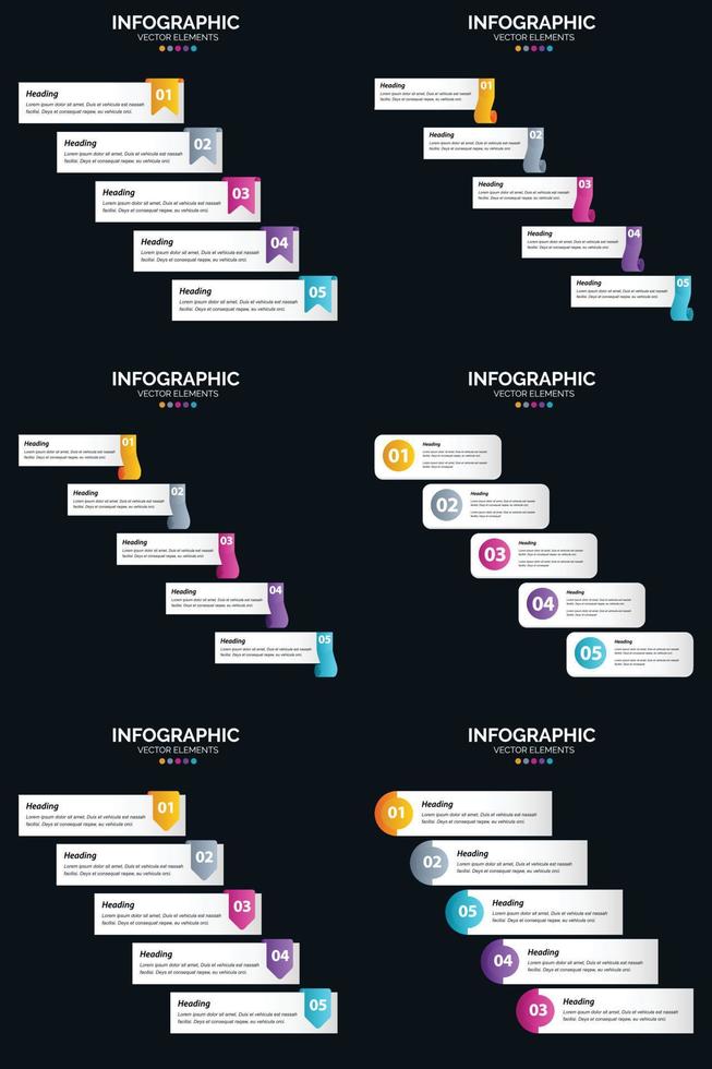 vecteur 6 infographie pack présentation modèle de diapositive 5 étapes cycle diagrammes et chronologies