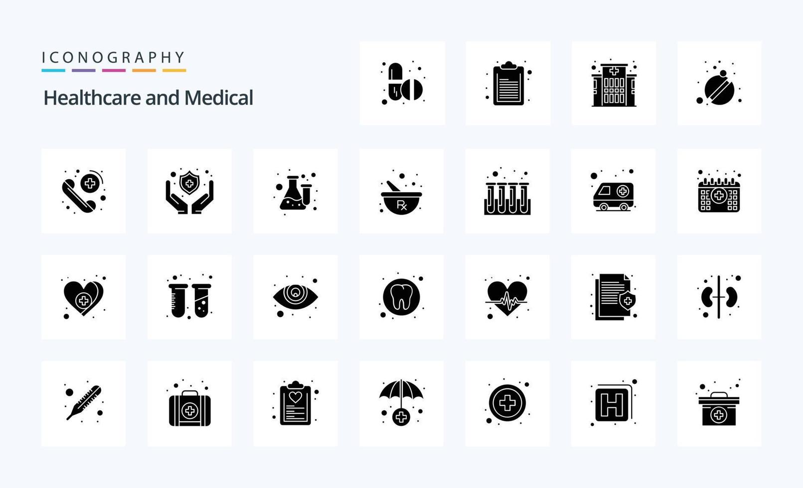 pack d'icônes de 25 glyphes solides médicaux vecteur