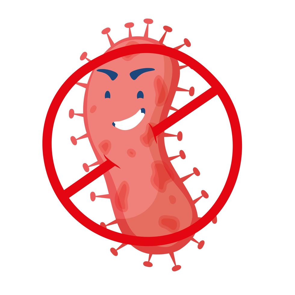 particule covid19 avec personnage de bande dessinée de symbole d'arrêt vecteur