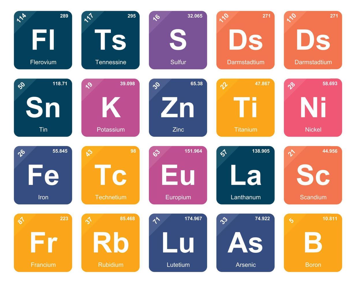 20 tableau préodique de la conception du pack d'icônes d'éléments vecteur